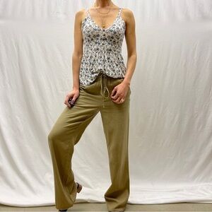 Relaxed Olive Wide-Leg Drawstring Pants - Olive